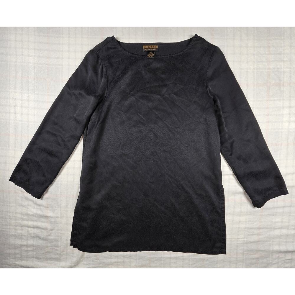 Finity Naturals 100% Silk Pullover Tunic Top Lightly Textured 3/4 Slv Black 10